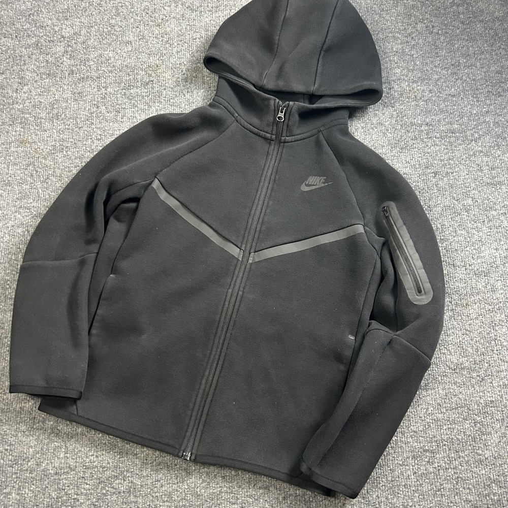 Nike Hoodie youth Large Black Full Zip Fleece Sweatshirt Sleeve Zip Pocket Logo